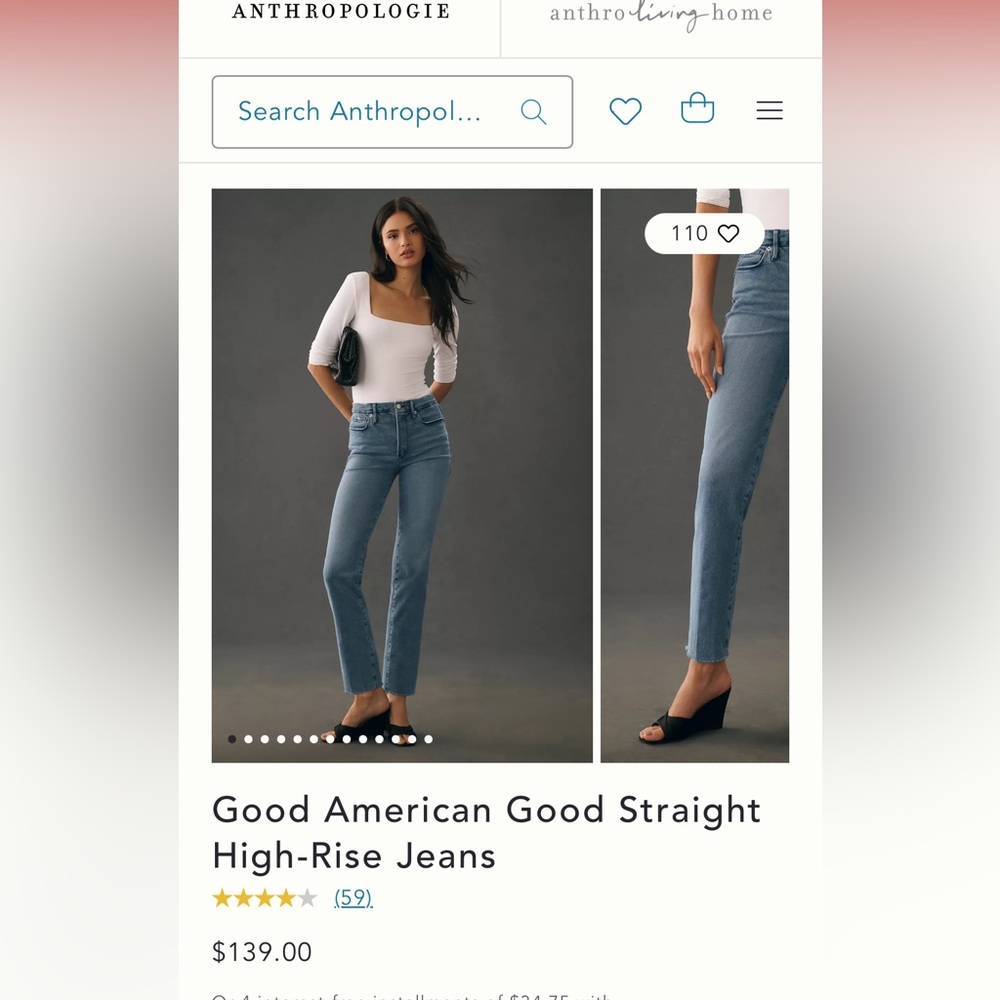 NWT Good American Size 4 The Good Classic Straight Jeans(high rise & 1% stretch)